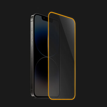 Picasee Keményített védőfólia a sötétben világító kerettel mobiltelefonokra Apple iPhone 14 - Narancssárga